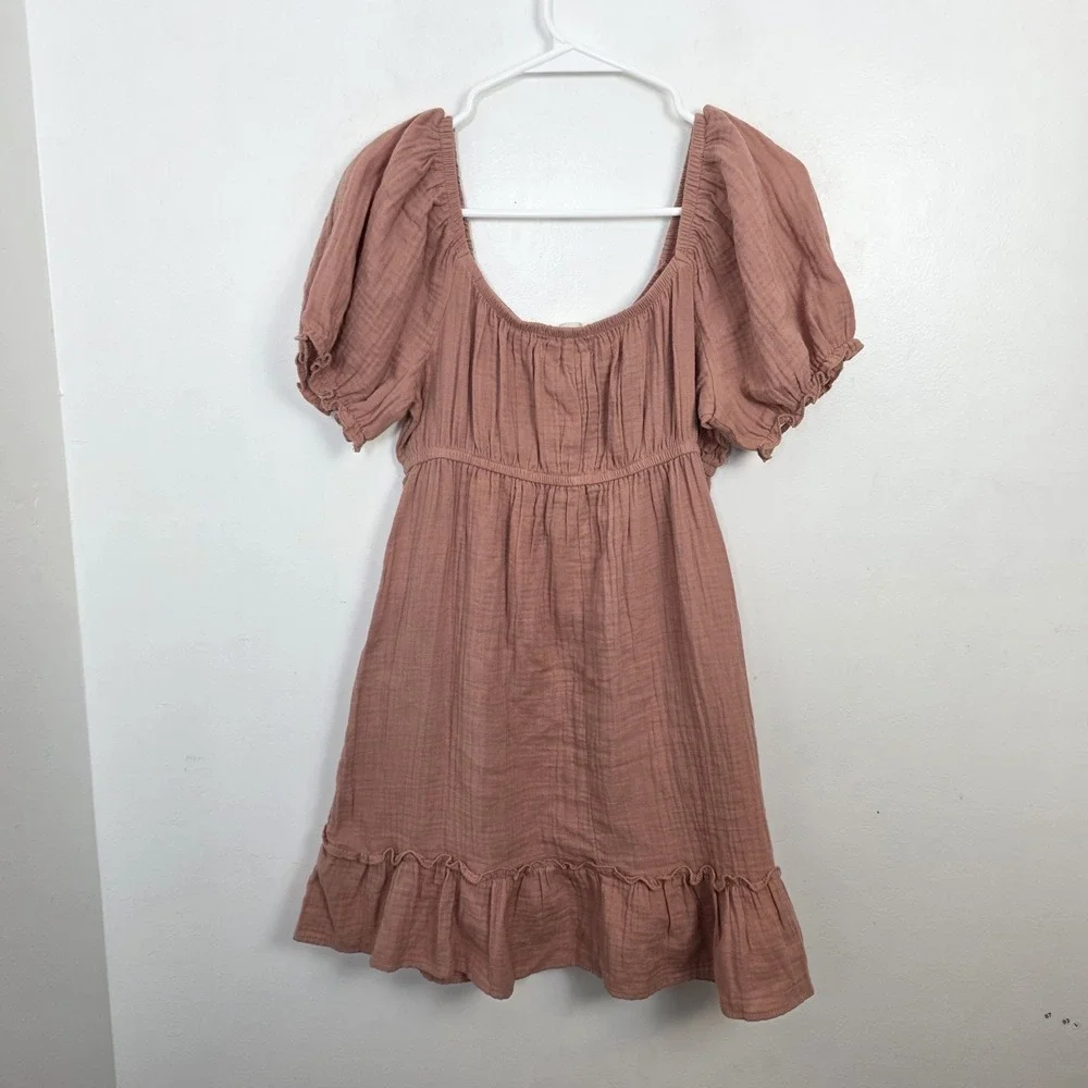 Row A Terra Cotta Muslin Babydoll Cottagecore Milkmaid Mini Dress Size‎ Small